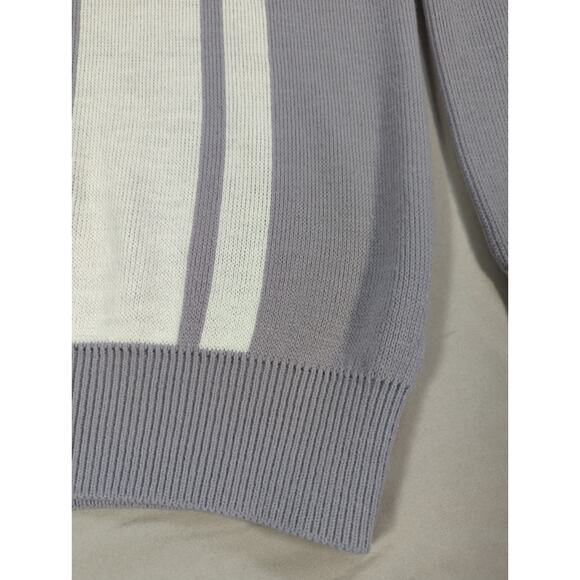 VTG Canda Made in UK Gray Stripe Knit Sweater Crewneck 100% Acrylic Men's 38 - Picture 4 of 12